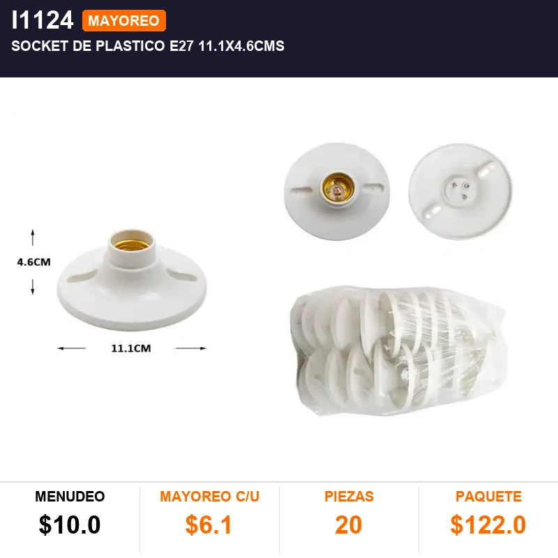 Socket de plastico e27 11.1x4.6cms - Pack x20