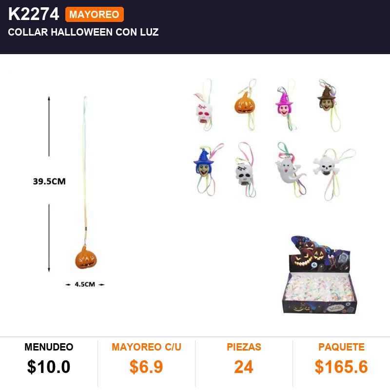 Collar halloween con luz - Pack x24
