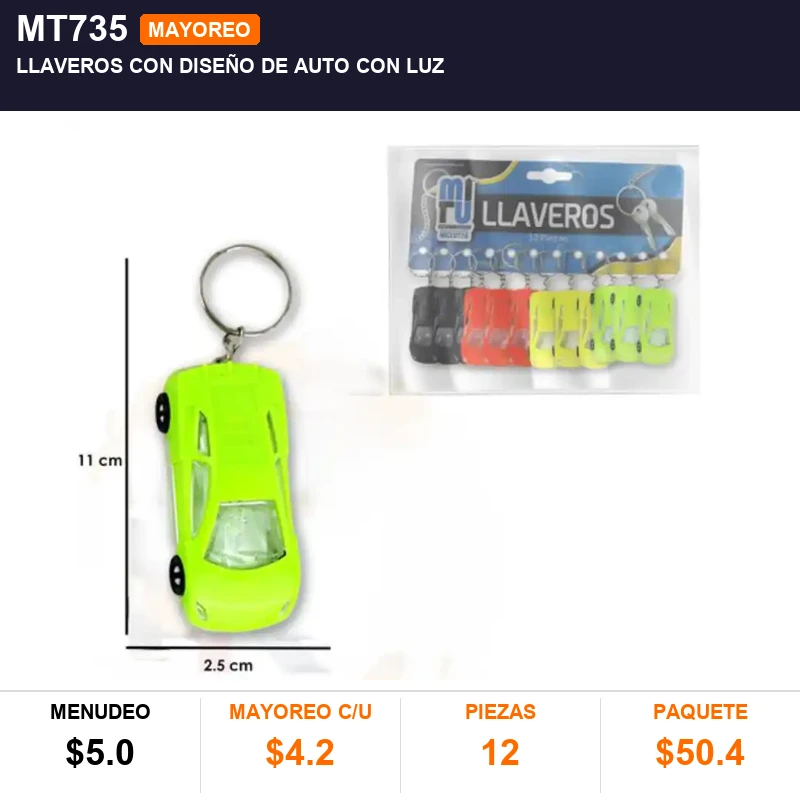 Llaveros con diseño de auto con luz - Pack x12