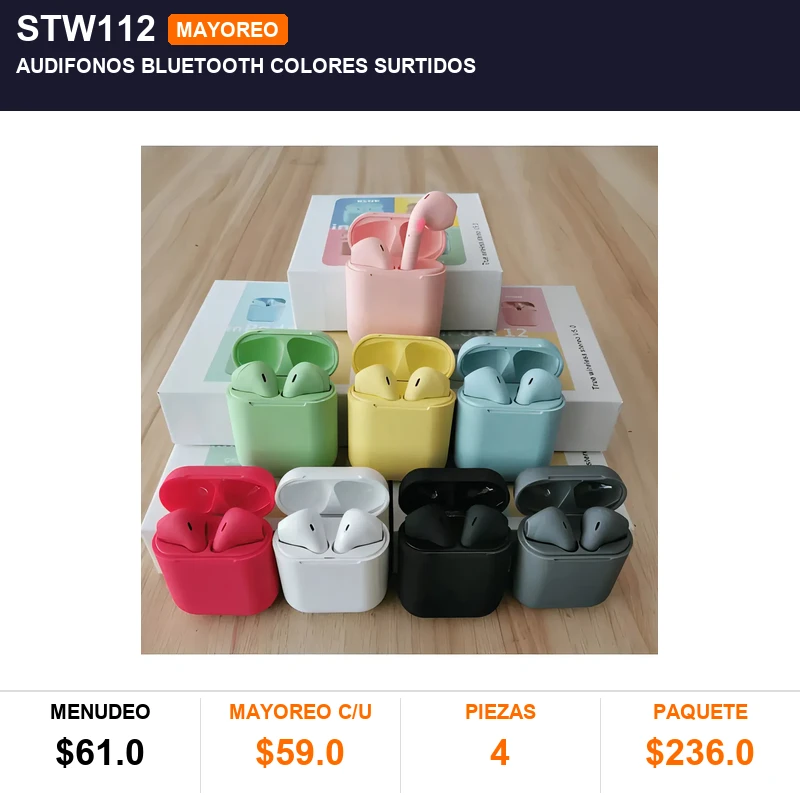 Audifonos bluetooth colores surtidos - Pack x4