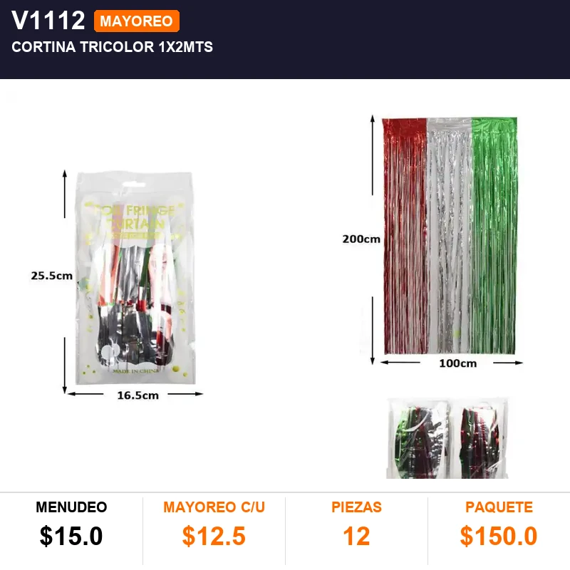 Cortina tricolor 1x2mts - Pack x12