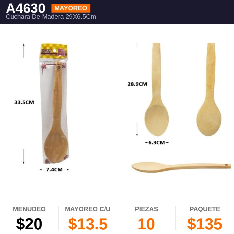 Cuchara De Madera 29X6.5Cms - Pack x10