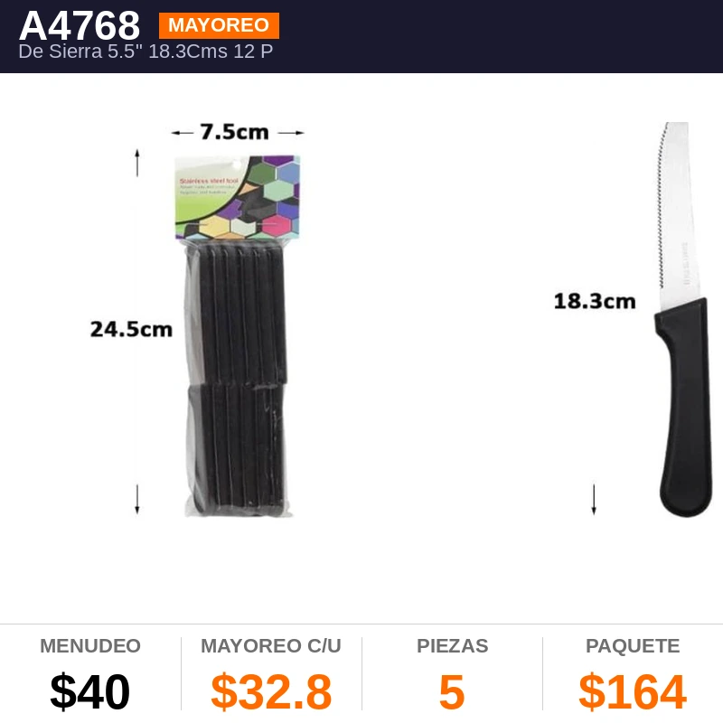Cuchillo De Sierra 5.5" (18.3Cms) 12 pzas- Pack x5
