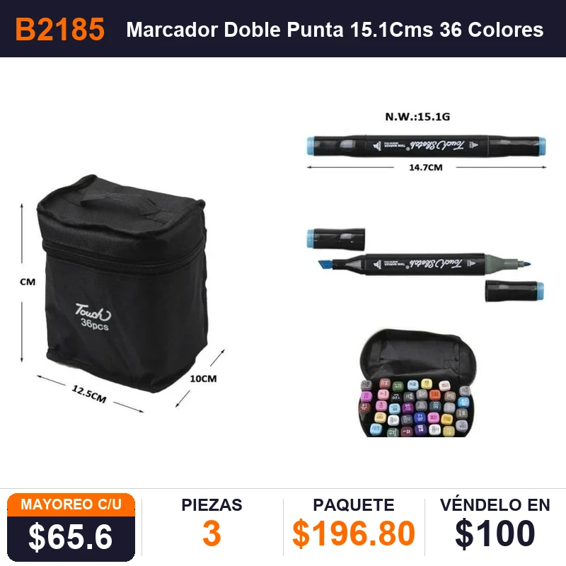 Marcador Doble Punta 15.1Cms 36 Colores- Pack x3