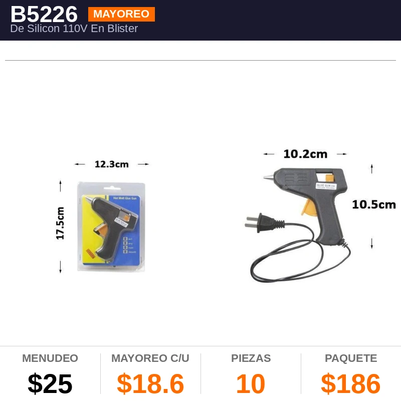 Pistola De Silicon 110V En Blister 17X12Cms - Pack x10