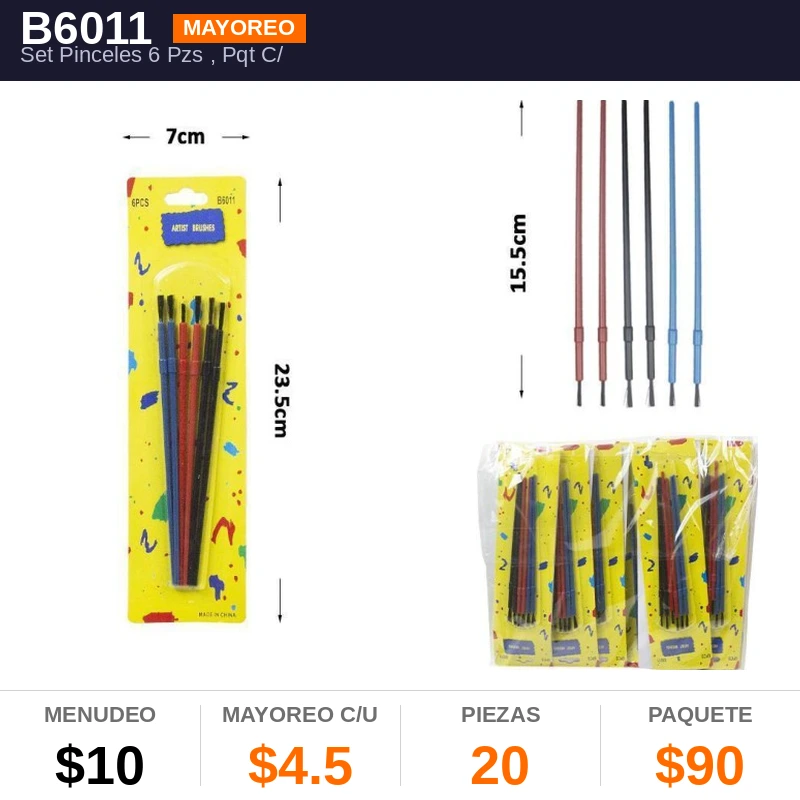 Set Pinceles 6 Pzs  - Pack x20