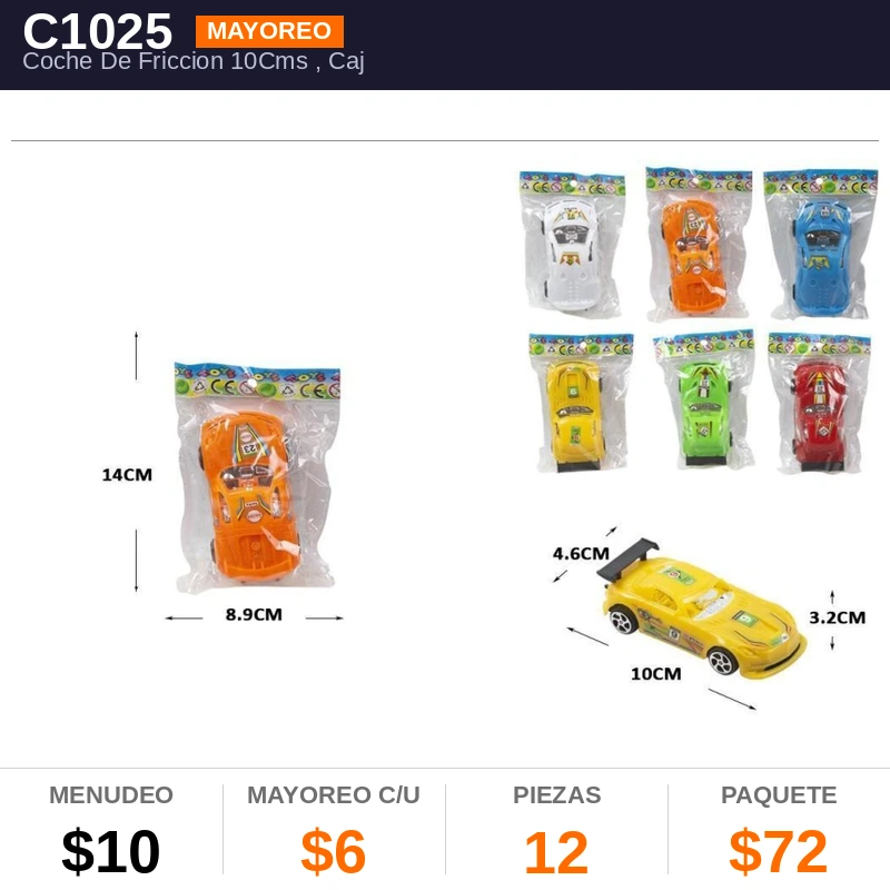 Coche De Friccion 10Cms - Pack x12
