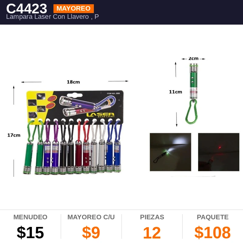 Lampara Laser Con Llavero - Pack x12