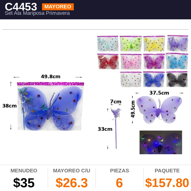 Set Ala Mariposa Primavera Con Led - Pack x6