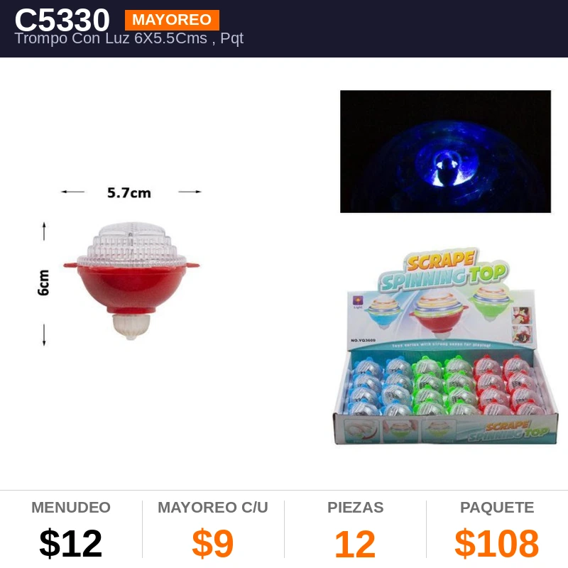 Trompo Con Luz 6X5.5Cms - Pack x12