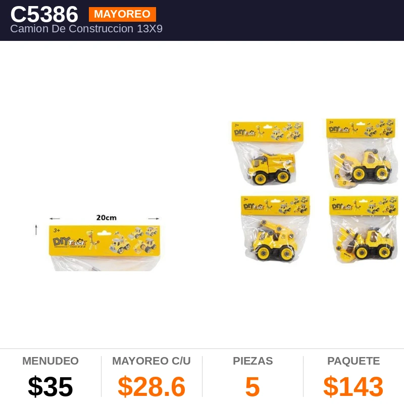 Camion De Construccion 13X9Cms - Pack x5