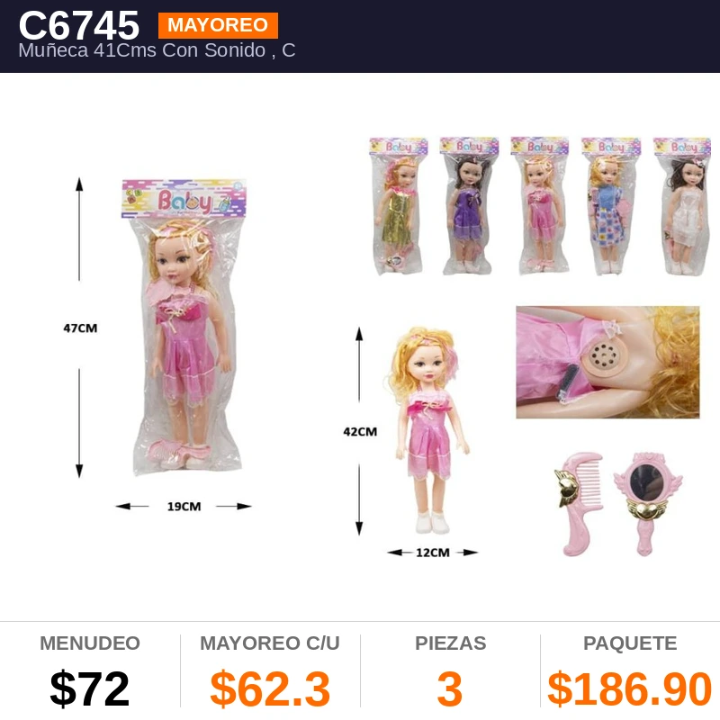 Muñeca 41Cms Con Sonido - Pack x3