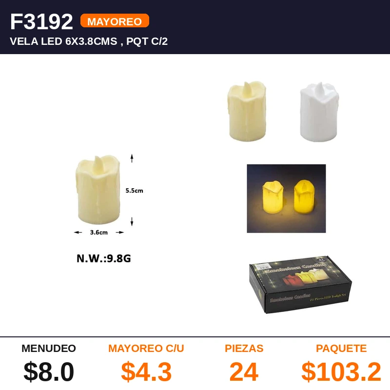 Vela Led 6X3.8Cms - Pack x24