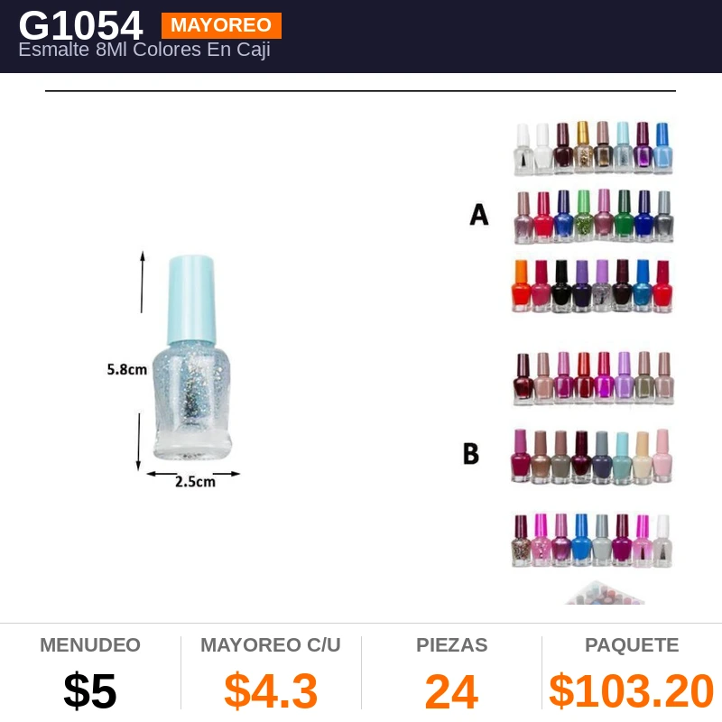 Esmalte 8Ml Colores En Cajita Pvc - Pack x24