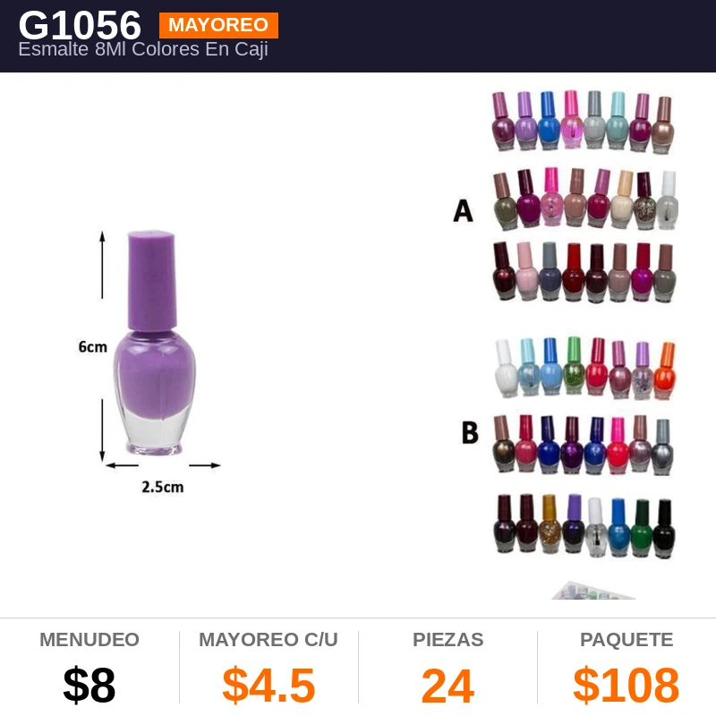 Esmalte 8Ml Colores En Cajita Pvc - Pack x24