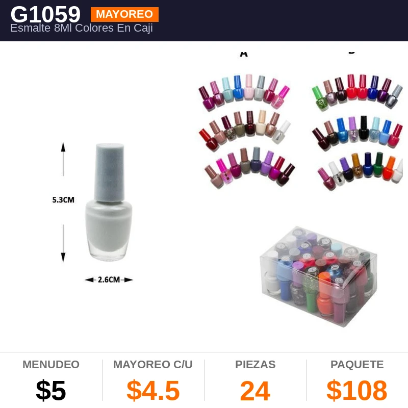 Esmalte 8Ml Colores En Cajita Pvc - Pack x24
