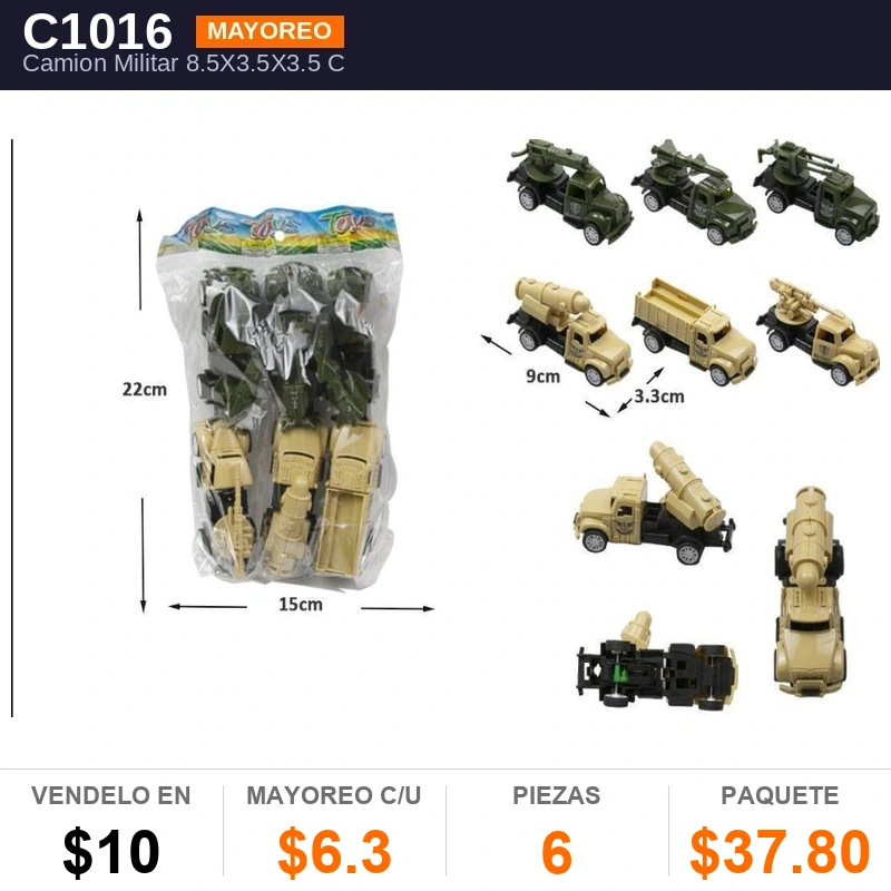 Camion Militar 8.5X3.5X3.5 Cms - Pack x6
