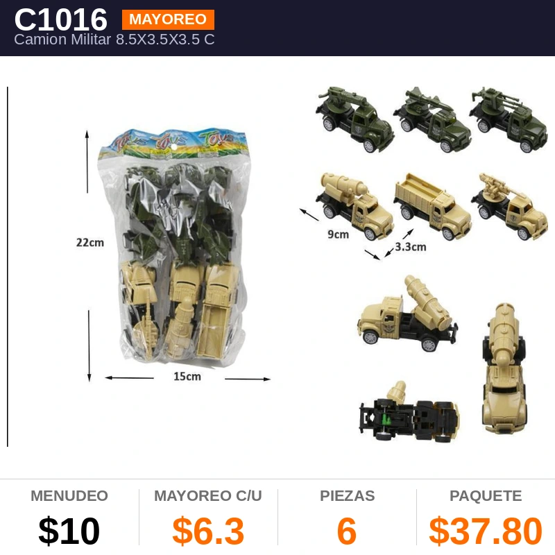 Camion Militar 8.5X3.5X3.5 Cms - Pack x6