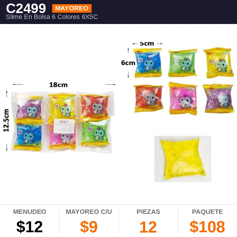 Slime En Bolsa 6 Colores - Pack x12