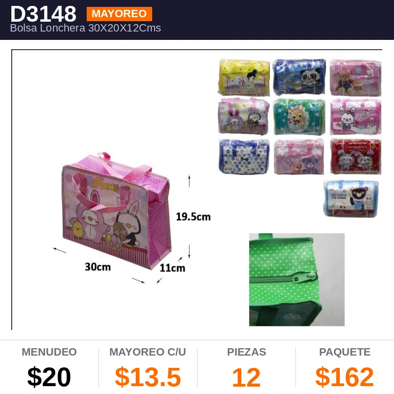 Bolsa Lonchera 30X20X12 Cms - Pack x12
