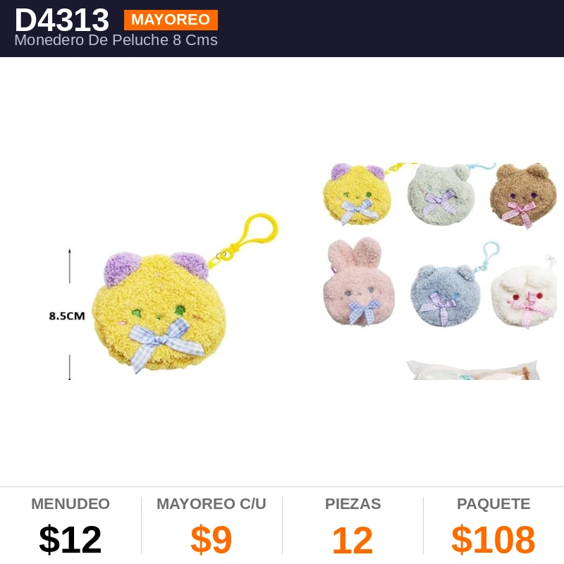 Monedero De Peluche 8 Cms - Pack x12
