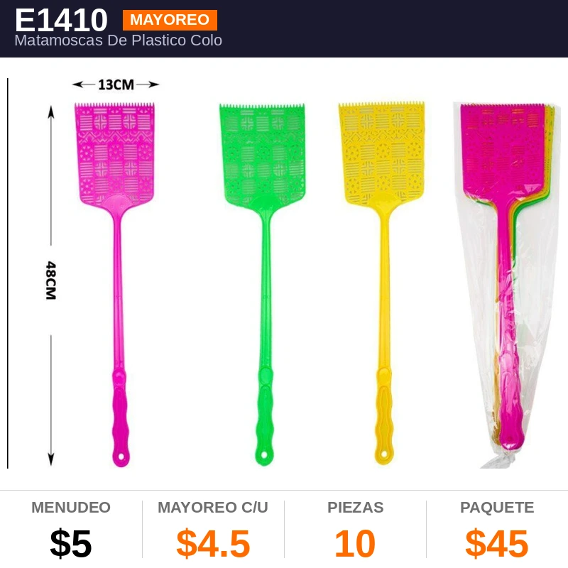 Matamoscas De Plastico Colores 48.3 cms - Pack x10