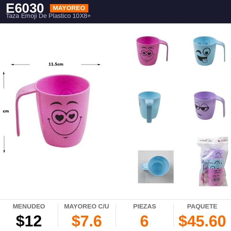 Taza Emoji De Plastico 10X8+3Cms - Pack x6