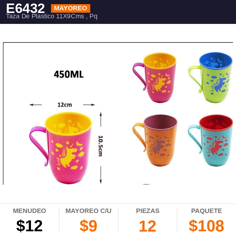 Taza De Plastico 11X9Cms - Pack x12