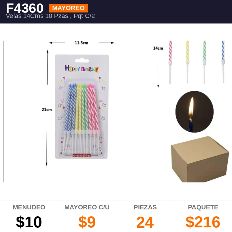 Velas 14Cms 10 Pzas - Pack x24