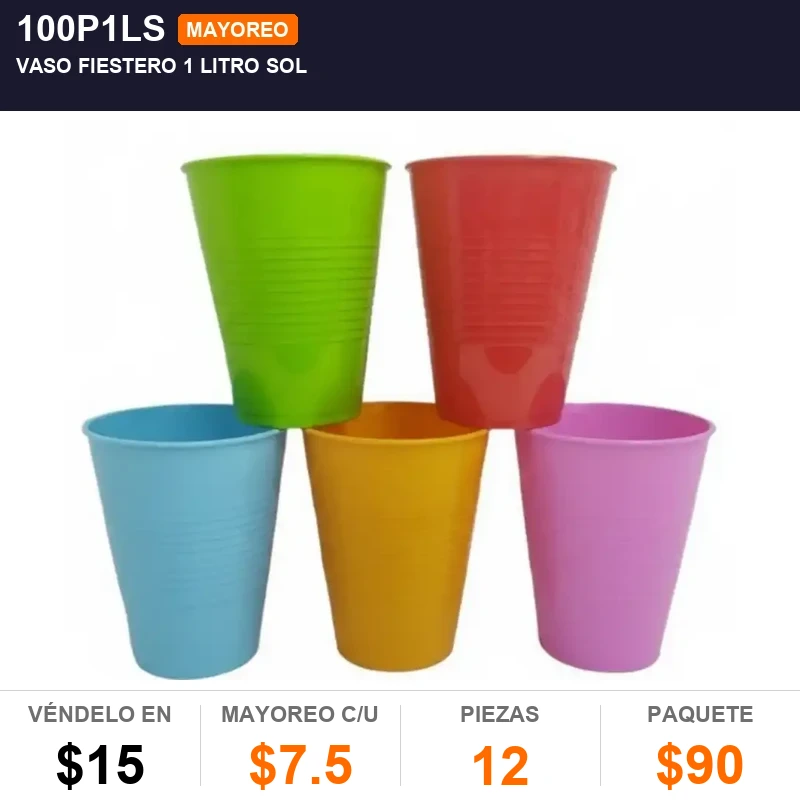 Vaso fiestero 1 litro sol - Pack x12