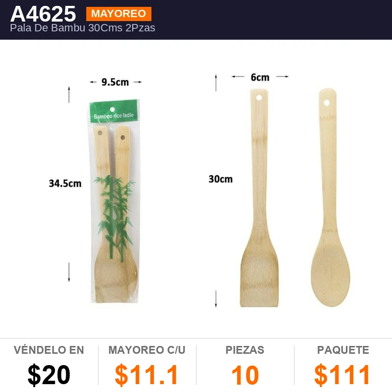 Pala De Bambu 30Cms 2Pzas - Pack x10
