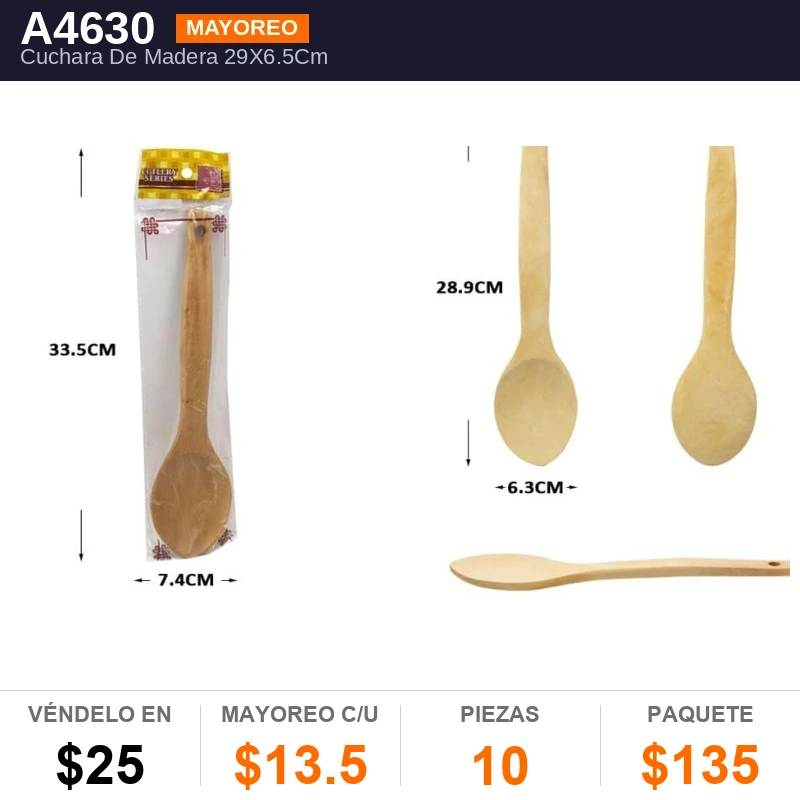 Cuchara De Madera 29X6.5Cms - Pack x10