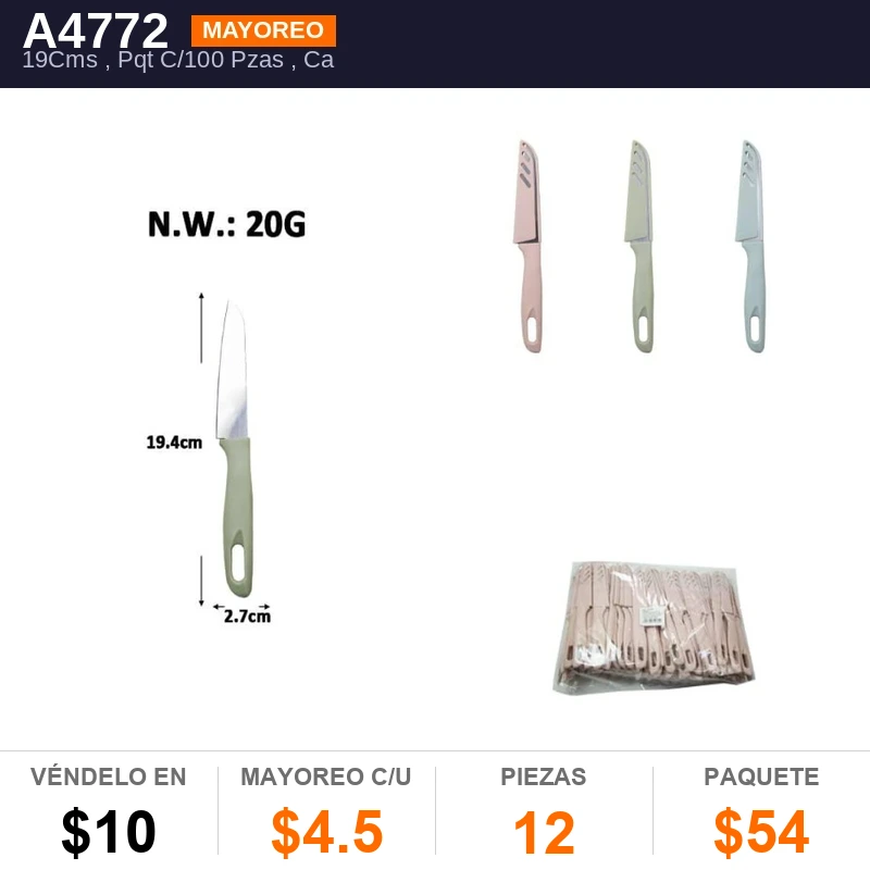 Cuchillo de cocina 19Cms - Pack x12