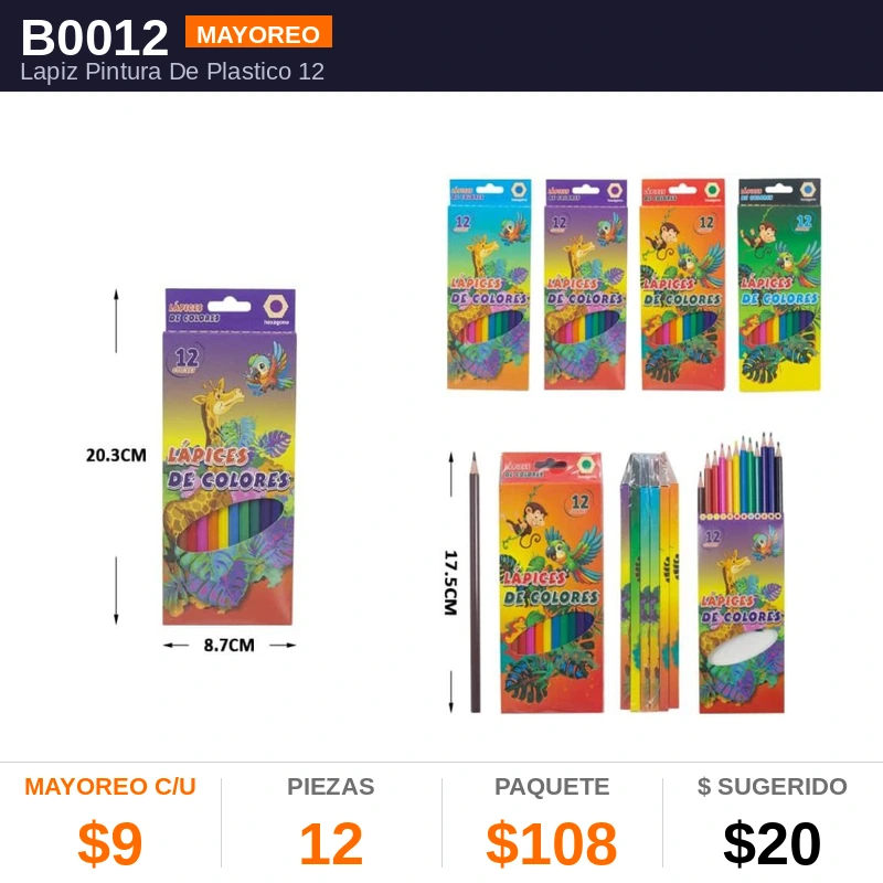 Lapiz Pintura De Plastico 12 Colores - Pack x12