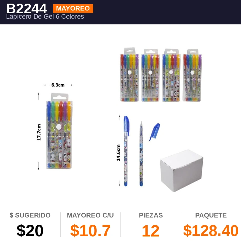 Lapicero De Gel 6 Colores - Pack x12