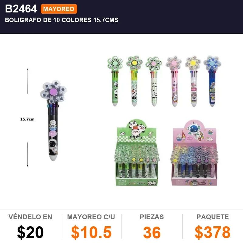 Boligrafo de 10 colores 15.7cms - Pack x36