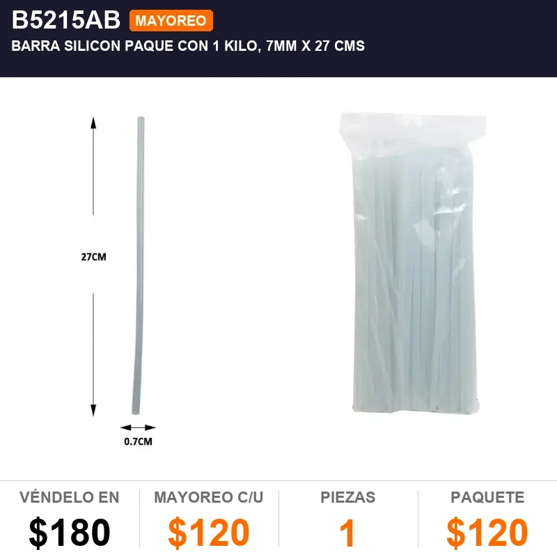 Barra de silicon paquete con 1 kilo, 7mm X 27 cms - Pack x1