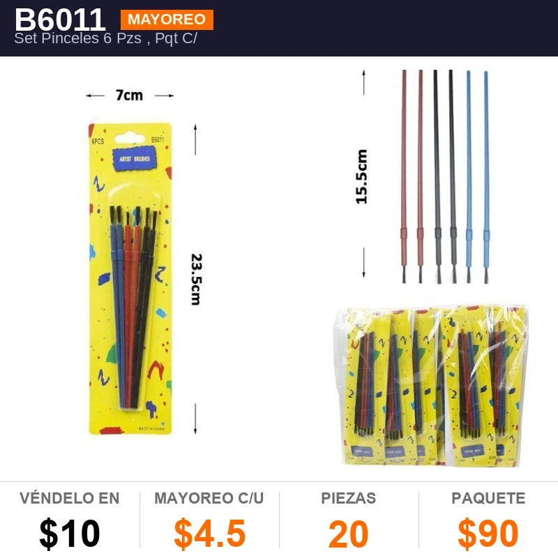 Set Pinceles 6 Pzs - Pack x20