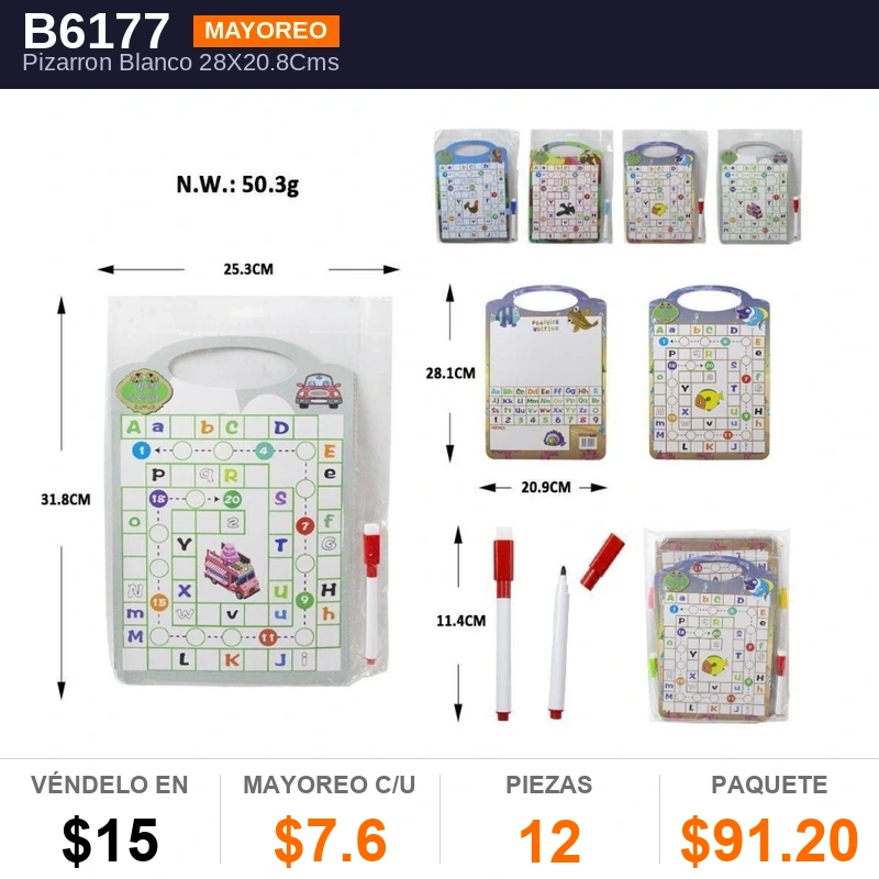 Pizarron Blanco 28X20.8Cms + 1 Plumin - Pack x12
