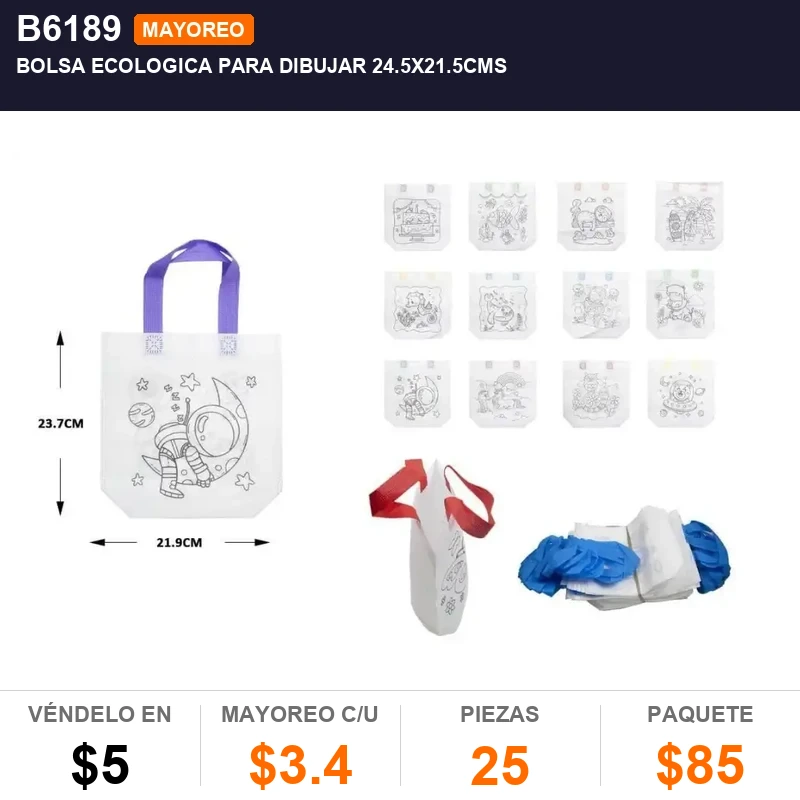 Bolsa ecologica para dibujar 24.5x21.5cms - Pack x25