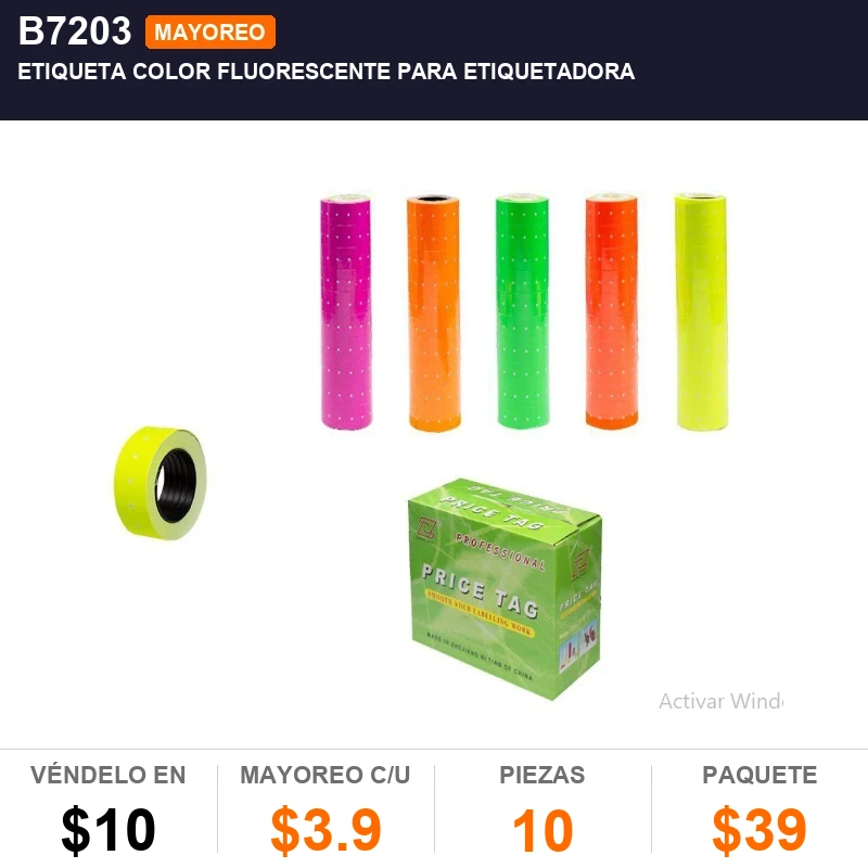 Etiqueta Color Fluorescente Para Etiquetadora - Pack x10