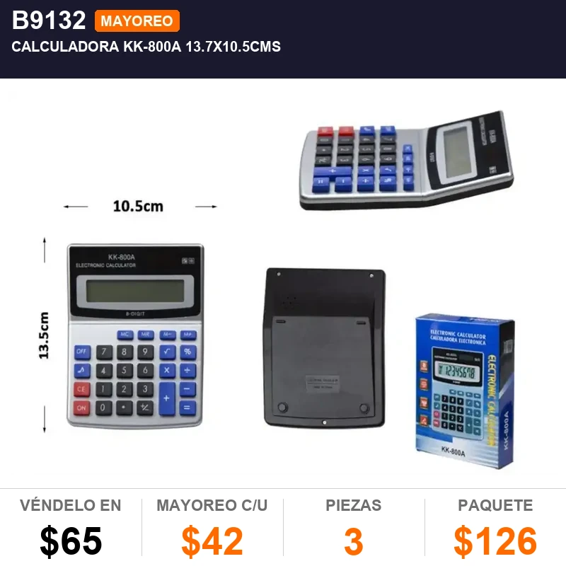 Calculadora kk-800a 13.7x10.5cms - Pack x3