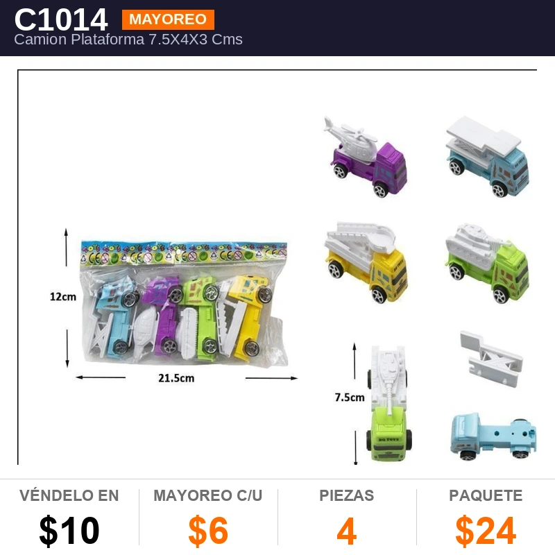 Camion Plataforma 7.5X4X3 Cms - Pack x4