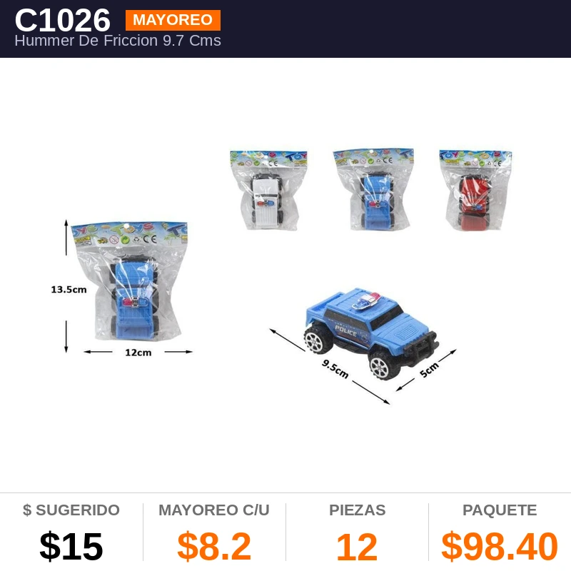 Hummer De Friccion 9.7 Cms - Pack x12