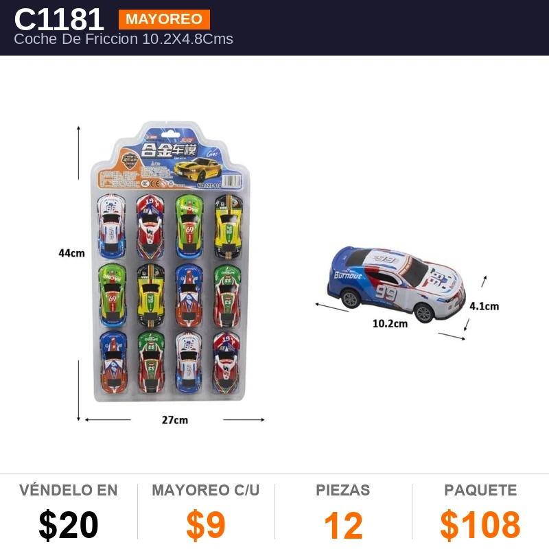 Coche De Friccion 10.2X4.8 Cms - Pack x12