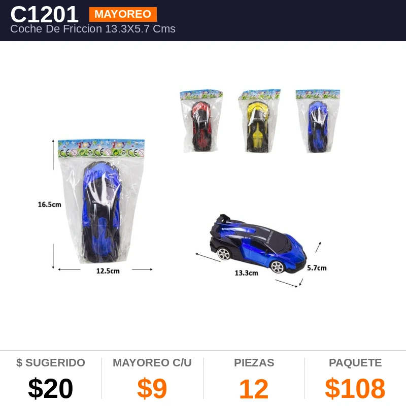 Coche De Friccion 13.3X5.7 Cms - Pack x12