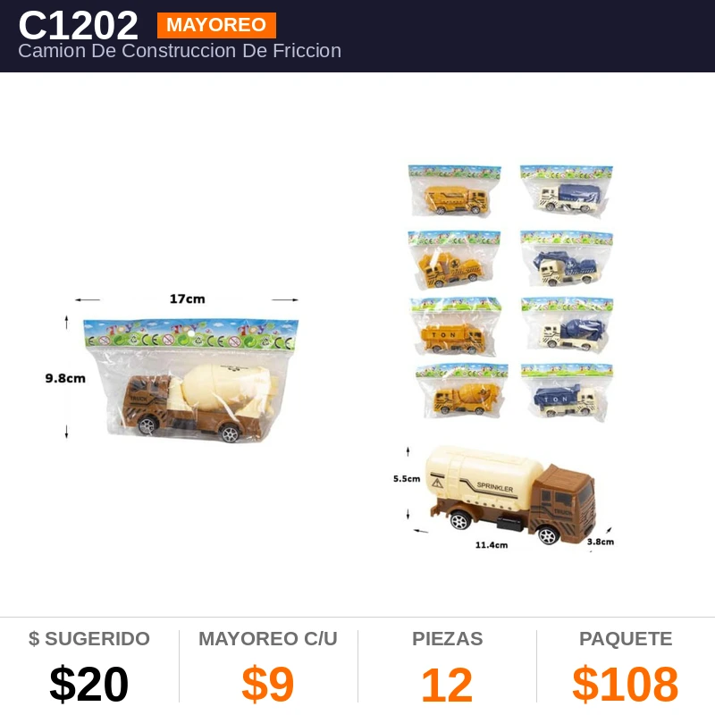 Camion De Construccion De Friccion - Pack x12
