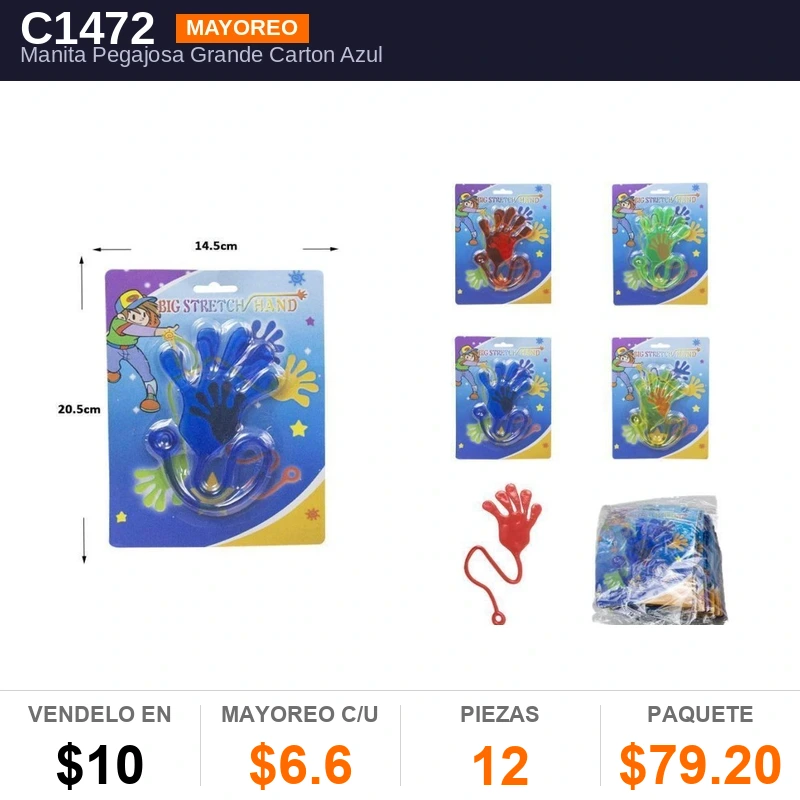 Manita Pegajosa Grande Carton Azul - Pack x12