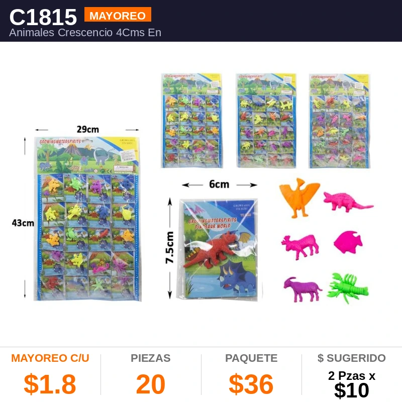 Animales Crescencio 4Cms En Carton - Pack x20