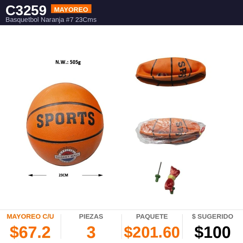 Basquetbol Naranja #7 23Cms - Pack x3